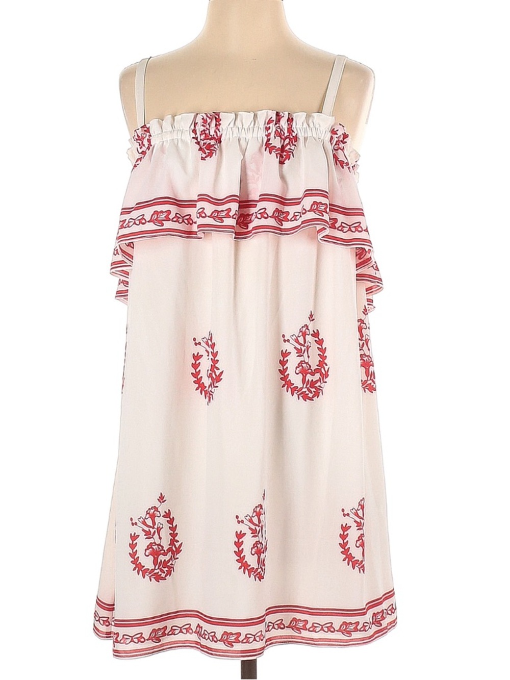 Tularosa Ivory Midi Dress with Red Floral Embroidery